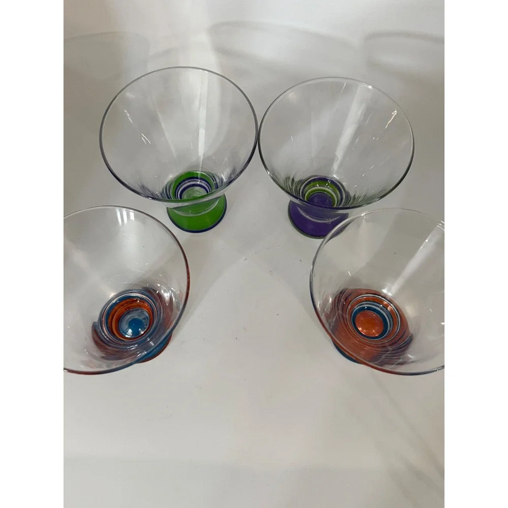 Dansk MCM Stemless Matini Glasses Set of 4 Colorful Base Multi Color Ring